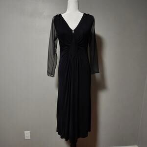 Vtg Felix Arbeo Midi Dress Med Black  Sheer Goth Whimsigoth Dark Romantic Formal
